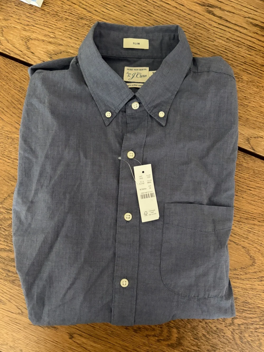 NWT J. Crew Secret Wash Cotton 100’s 2-Ply Yarn Dress Shirt BJ742 Slim Fit